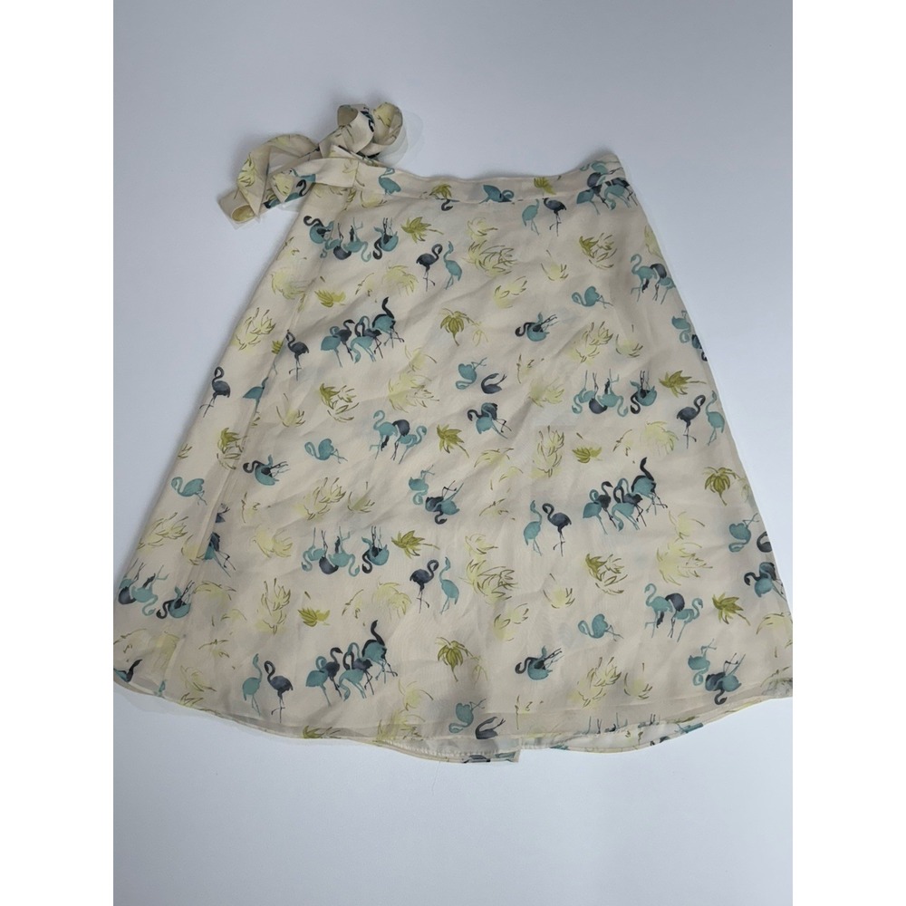 VINTAGE TOMMY BAHAMA WATERCOLOR FLAMINGO PRINT 100% SILK WRAP SKIRT Sz 4 - 6 - Picture 4 of 8